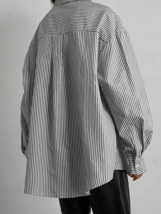 Loose-fit Boyfriend Style Striped Bow Shirt - Picture 3 of 6